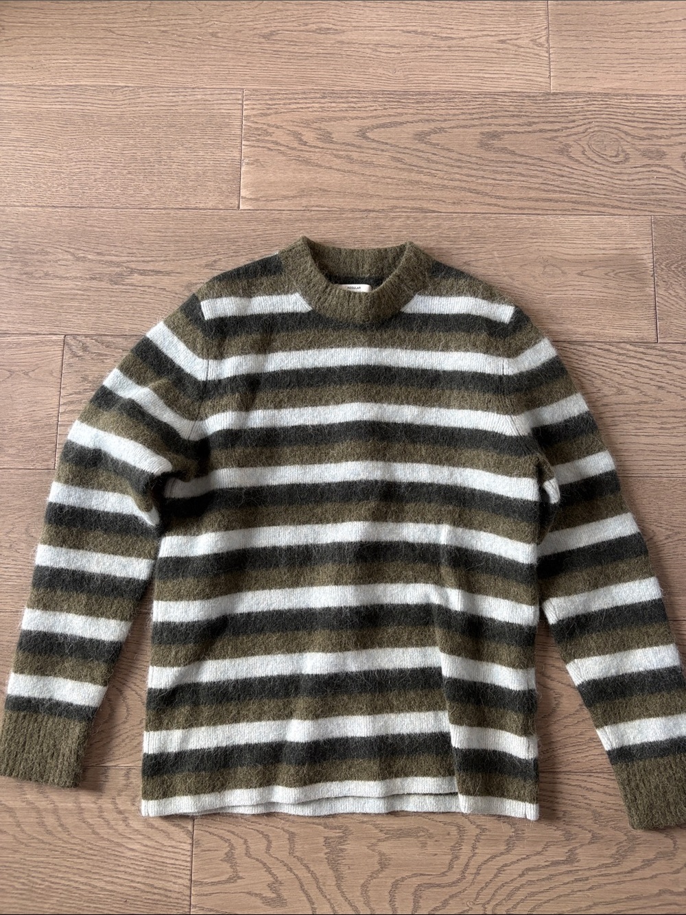 COS Olive & White Striped Crewneck Jumper